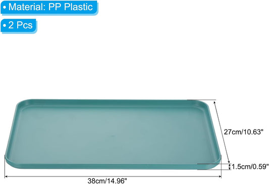 PATIKIL 15x11 Fast Food Tray, 2 Pack PP Plastic Reusable Multi-Purpose Non-Slip Rectangle Serving Tray for Cafeteria Restaurant Home Kitchen, Dark Green