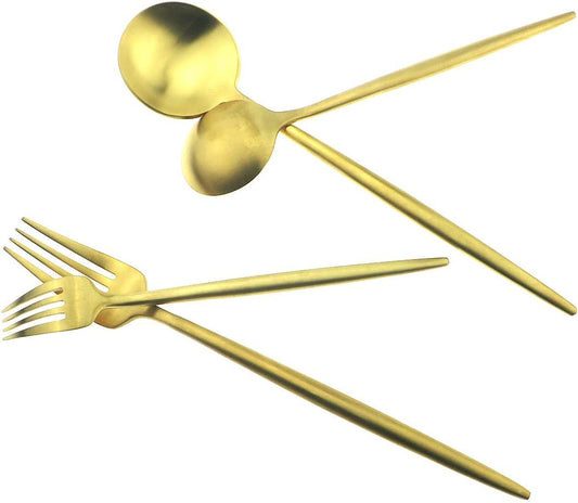 Gugrida 5 Pieces Matte Gold Flatware Set, 18/10 Stainless Steel Cutlery Sets Including Knife Fork Spoon w/Dessert Fork Teaspoon, Silverware Sets Service for 1