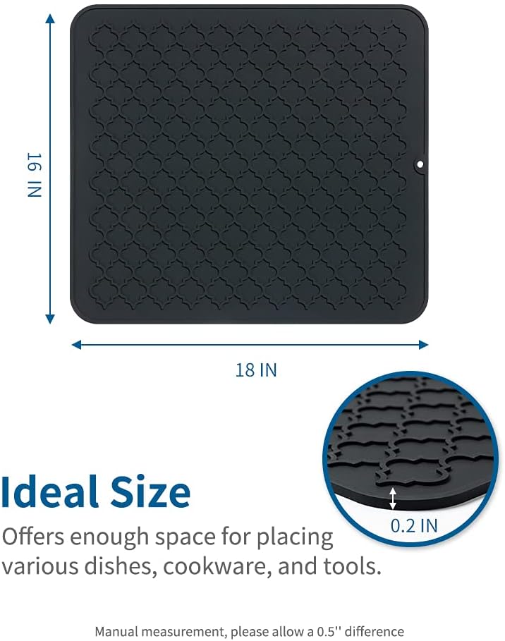 AMOAMI Dish Drying Mat,Heat-resistant,Easy Clean,Silicone Dish Drying Mats for kitchen Counter,Kitchen Gadgets Kitchen Accessories Kitchen Small Appliances (16" x 18", BLACK)