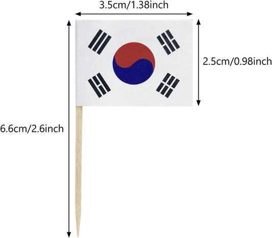 100 Pcs Korea Flag Korean Toothpick Flags, Small Mini Stick Cupcake Toppers Korean Flags Cocktail Picks