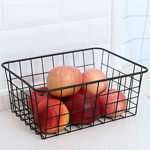 LeleCAT Wire Baskets with Handles Wire Storage Organizer Bin Baskets, Pantry, Closets, Bedrooms - Set of 2(Black)