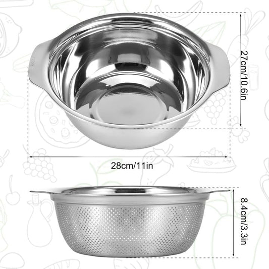 Stainless Steel Microporous Colander for Kitchen, 4.5QT Large Capacity, Colander and Bowl Set of Two, Stainless Steel Drain Basket with Mixing Bowl, for Washing Fruits and Vegetables