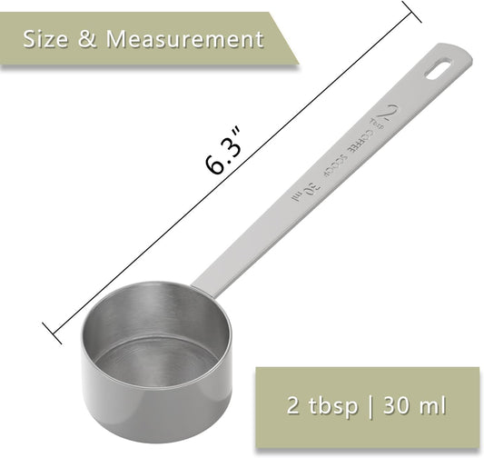 1PCS 2 Tablespoon Coffee Scoop, Long Handle Measuring Spoon, Two tbsp (30ml, 1/8cup) Stainless Steel Scooper