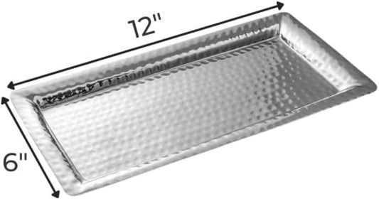 Monarch Abode Hand Hammered Metal Serving Tray, 12-Inch Nickel Finish – Rectangle Serving Platter, Small Serving Tray for Party, Fruit Platter, Dessert Trays, Serving Dishes