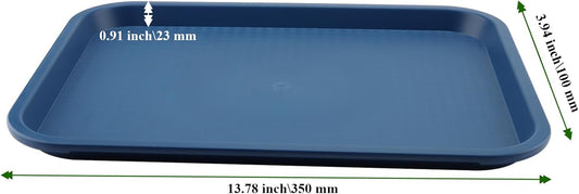 5 Pack 13.8 x 10.6 Inch Blue Fast Food Tray, Large Rectangular Restaurant Serving Trays, Plastic Cafeteria Trays School Lunch Trays
