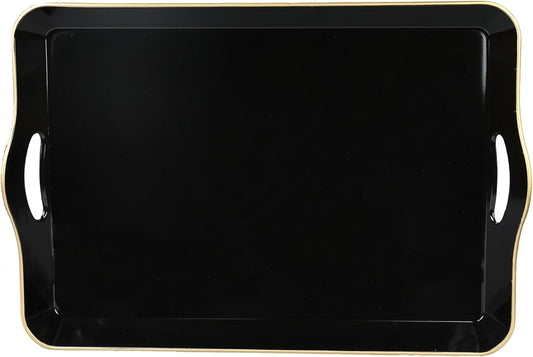 Black Decorative Tray for Coffee Table with Handles, Plastic Rectangular Serving Tray for Living Room, Bathroom, Outdoors, 11.8"*17.3"