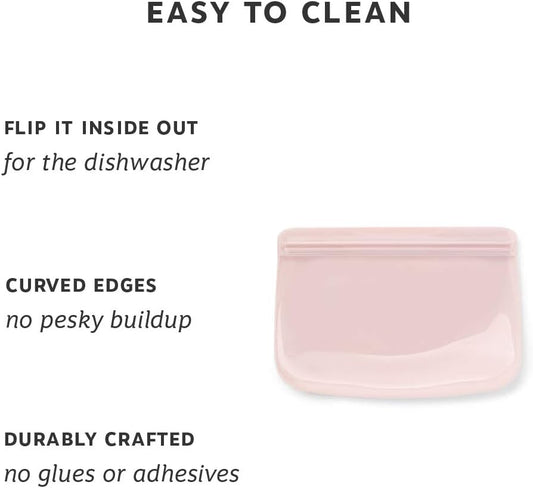 W&P Porter Silicone Reusable Storage Bag, Sandwich (10oz Flat), Blush, Food Storage Container, Microwave and Dishwasher Safe, Easy Cleaning