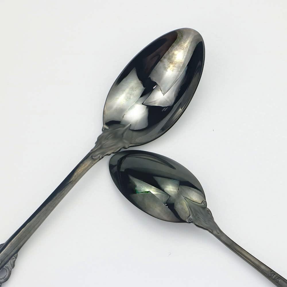 JASHII 4-Piece Black Cutlery Set Silverware Set, Mirror Polished, Stainless Steel Flatware Cutlery Eating Utensils Service for 1, Unique Elegant Pattern, Dishwasher Safe (Black)