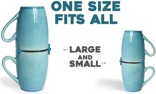 ELYPRO Mug Stacker 6-Pack – Coffee Bar Cup Holder & Cabinet Mug Organizer | Adjustable Stackable Mug Rack for Mugs & Glasses – Compact No Drilling Storage for Small Kitchens – Blue