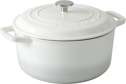 Enameled Cast Iron Dutch Oven Pot With Lid, Dutch Oven for Sourdough Bread Baking Round Pot Dule Handle, 6 Quart, White