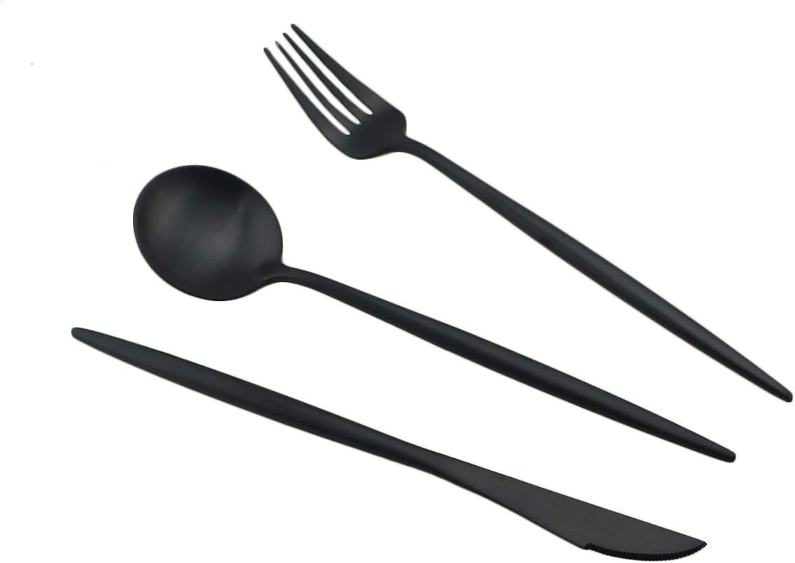 Gugrida Black Flatware, Royal 20 Piece Luxury Matte Finish 18/10 Stainless Steel Tableware Sets for 4 Including Forks Spoons Knives, Camping Silverware Travel Utensils Set Cutlery (Black)