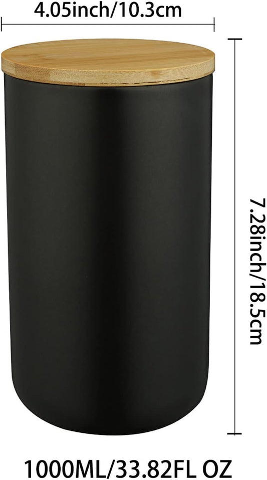 YYW Ceramics Food Storage Jar Canister with Seal Bamboo Lid, Simple Style Kitchen Canister for Food Storage, Store Coffee, Sugar, Tea, Spices and More (Black (33.81oz/1000ml))