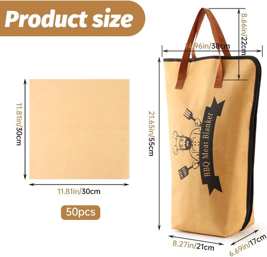 BBQ Blanket for Resting Meat, 21 inch Reusable Smoker Grilling Meat Resting Bag with Zippers, BBQ Accessories for Large Brisket/Beef/Turkey, Gifts for Men(Include 50 Deli Paper)