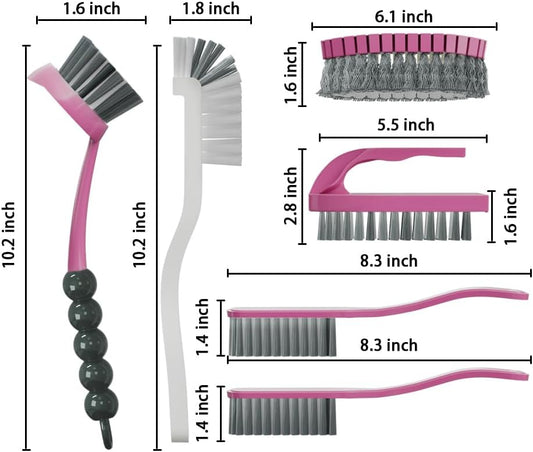 6 PCS Cleaning Brush, Scrub Brush Set for Kitchen and Bathroom Household Use with Various Brushes for Cleaning Dishes, Tiles, Corners and Floors Color Purple