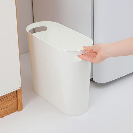 rejomiik Small Trash Can, 3.5 Gallon Slim Garbage Can Plastic Waste Basket with Handles Container Bin for Narrow Spaces Bathroom, Bedroom, Kitchen, Office at Home, White
