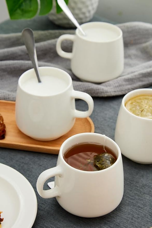 11 Ounce Porcelain Coffee Mugs Set of 6 with Handle Perfect for Coffee, Tea, Milk, Chocolate and Latte, Ceramic Coffee Cups Set for Man and Woman (White)