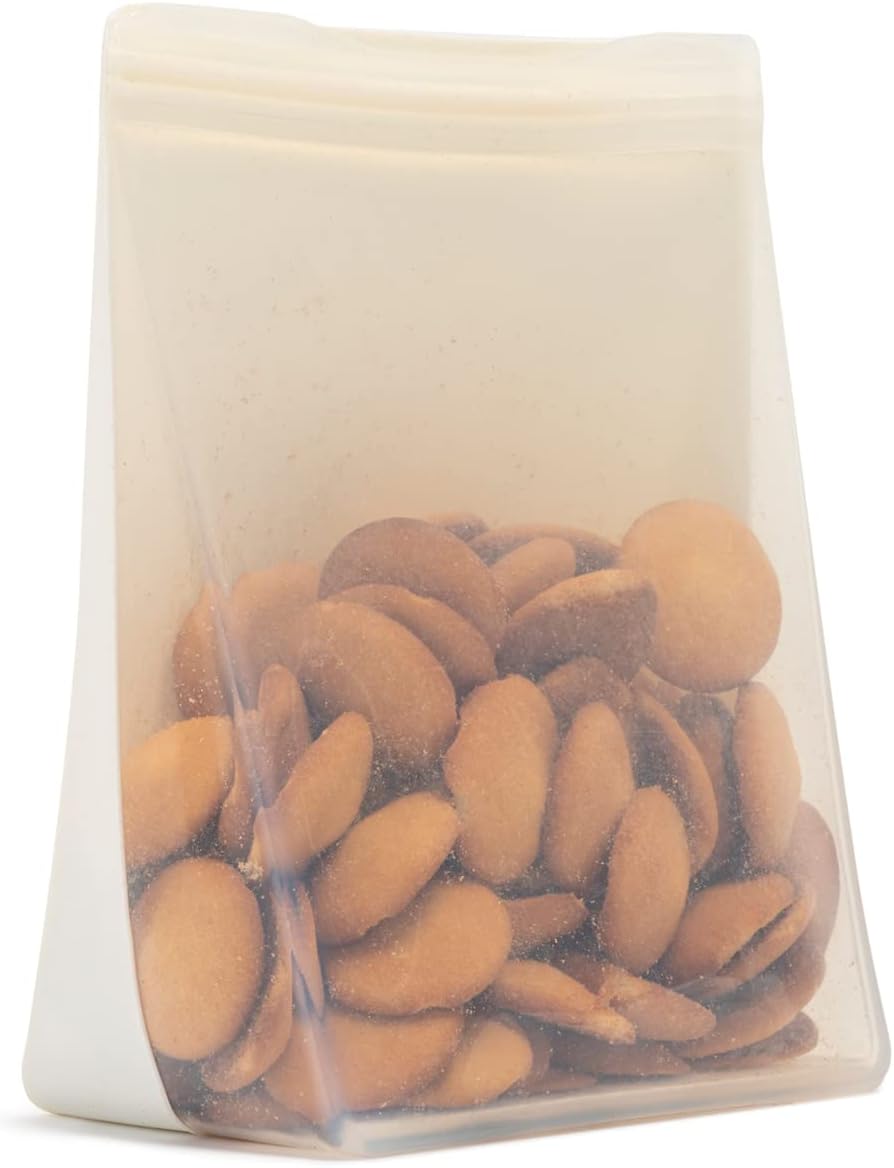 W&P Porter Silicone Reusable Storage Bags, Stand-Up Variety 2 Pack (36oz, 50oz), Cream, Food Storage Container, Microwave and Dishwasher Safe, Easy Cleaning