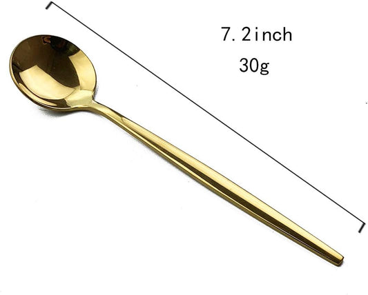 Gugrida Mirror Polished Gold Royal Dessert Spoon Salad Spoons Medium Spoons, Light weight design Stainless Steel Flatware Cutlery Set for 6, 7.28-Inch