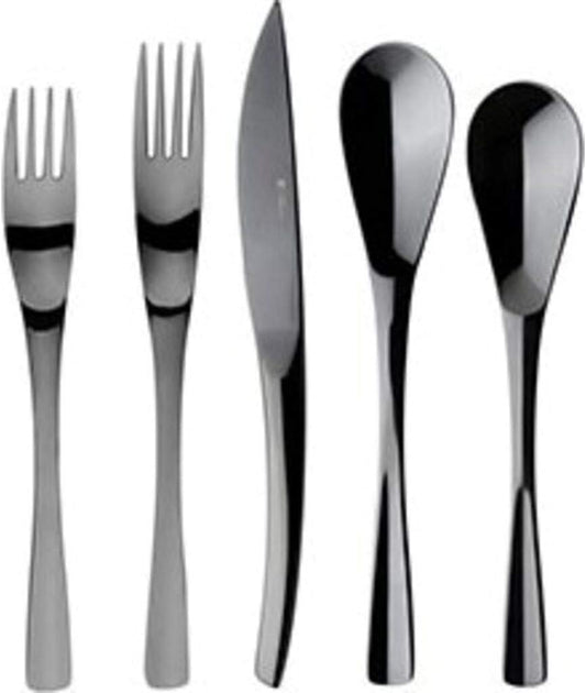 Degrenne XY Black Mirror French Luxury Cutlery Set - 5 Piece Silverware Set, Includes Forks, Spoons & Knife, Stainless Steel Flatware, Made in France, Dishwasher Safe - Black