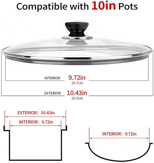 10 Inch Pan Lid, 10 Inch Frying Pan Lids, Tempered Glass Cast Iron Lid for Skillets, Fry Pan, Wok Pot (10 inch)