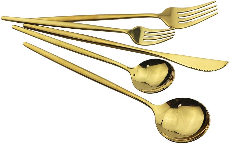 Gugrida Mirror Polished Gold Flatware, Light weight design 36Pieces Stainless Steel Cutlery Sets Service for 6 Including Forks Spoons Knives Silverware Utensils Set Tableware