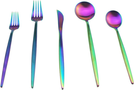 JASHII 18/10 Stainless Steel 20-Piece Matte Rainbow Colorful Flatware Set,Dinner Knife Fork Salad Fork Dessert Spoon, Service for 4, Luxury Silverware Cutlery Utensil Sets