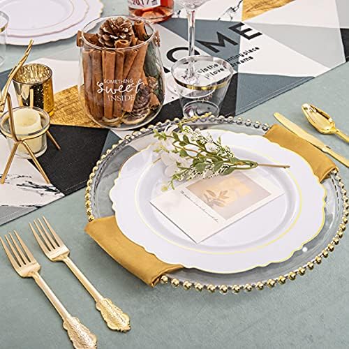WDF 200 Pieces Gold Plastic Silverware Disposable - 50 Guests Heavy Duty Thanksgiving Gold Plastic Cutlery - Disposable Utensils Includes 100 Forks, 50 Spoons, 50 Knives Perfect for Party/Weeding