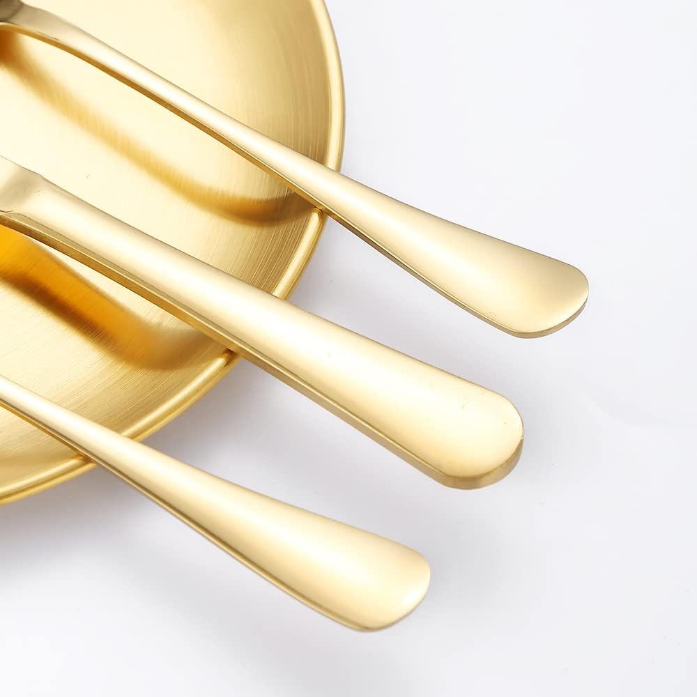 Gold Silverware Set 12 Stainless Steel Flatware Set 60 Piece Spoon Fork Knives Round Wide Handle Proper Weight Dishwasher Safe Gatherings Festival Parties…