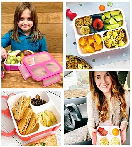 kinsho Bento Box for Kids, Toddler Lunch-Box Snack Container for Small Boys Girls in School Pre-School Daycare, Leakproof 3 Compartment Containers for Snacks, BPA Free. Medium Orange Pink 2 pack