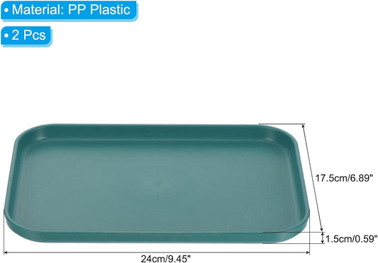 PATIKIL 9.5x7 Fast Food Tray, 2 Pack PP Plastic Reusable Multi-Purpose Non-Slip Rectangle Serving Tray for Cafeteria Restaurant Home Kitchen, Dark Green