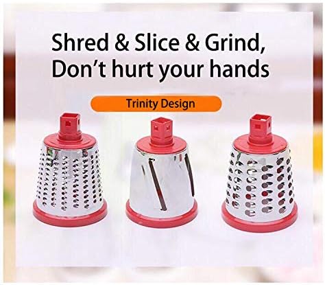 Manual Rotary Potato Grater Kitchen Mandoline Vegetable Slicer,with 3 Interchangeable Blades,Easy to use (Red)