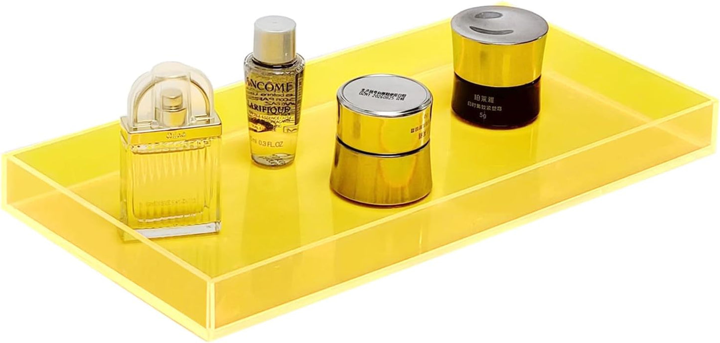 ROYALITA Acrylic Tray Bathroom Tray for Countertop, Guest Towel Holder Tray for Napkin Perfume Jewelry Makeup, Vanity Trays for Soap Dispenser, Aromatherapy, Cup & Candle, Yellow