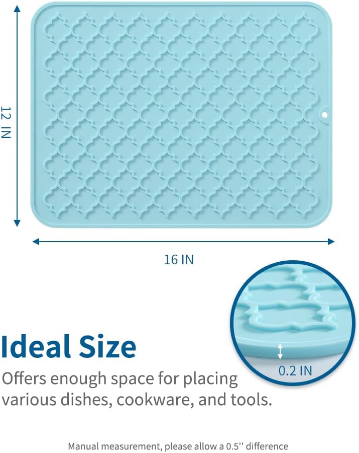 AMOAMI Dish Drying Mat,Heat-resistant,Easy Clean,Silicone Dish Drying Mats for kitchen Counter,Kitchen Gadgets Kitchen Accessories Kitchen Small Appliances (12" x 16", LIGHT BLUE)