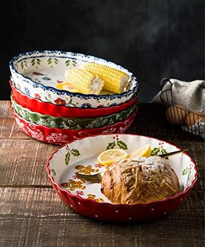 Ceramic Pie Pan Pie Dish for Oven 10 Inch Pie Plate Round Bakeware (Country Style)