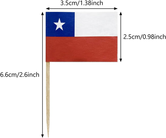 100 Pack Chile Chilean Toothpick Flags Chinese Small Toothpick Mini Stick Flags Cocktail Picks Mini Stick Cupcake Toppers