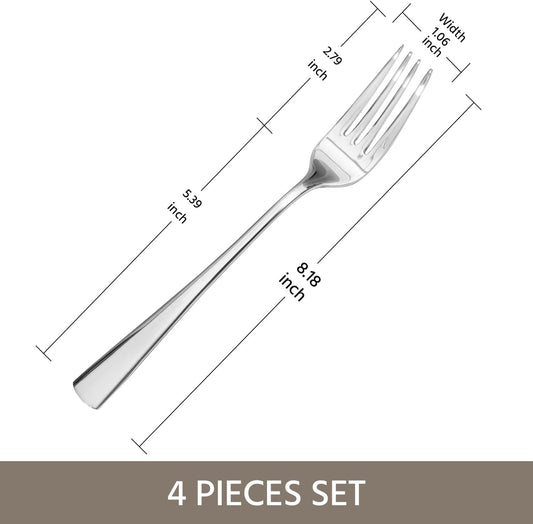 KINGSTONE 4 Piece Dinner Forks Set, 18/10 Stainless Steel Forks, Silver Food Grade Fork Set of 4, Metal Forks for Home, Kitchen, Weddings, Parties or Restaurant, Dishwasher Safe-8.18inches
