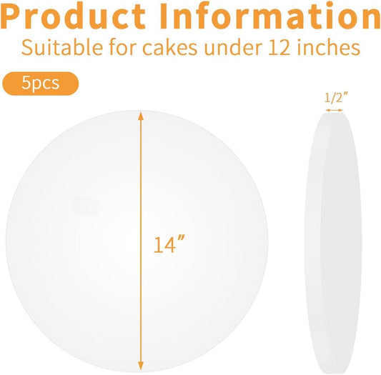10pcs 14 Inch Cakeboard Round, 1/2 Inch Thick Cake Boards, Bend Resistant & Sturdy White Cake Cardboard for Presenting Heavy or Tall Tiered Cakes, Base para Pastel(14inch/10pcs)