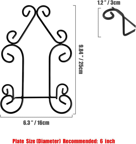 YY YEARCHY Plate Stand Holder for Wall Hanging Display Rack Art Hanger Metal Easel Photo Holder Books Bowls Platters (Black, 6 inches/9.84" x 6.3" x1.2")