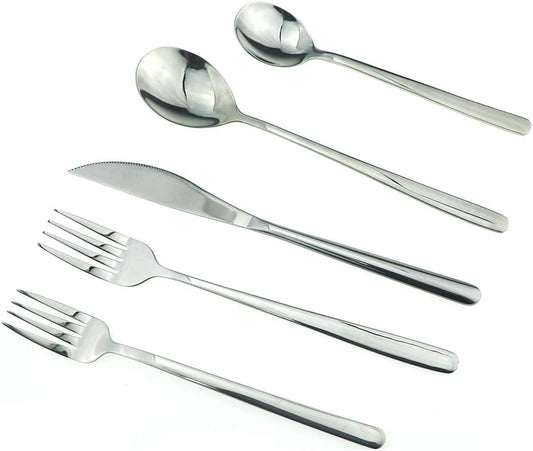 JASHII Mirror Polished Silver 20-Piece SUS304 Stainless Steel Flatware Set,Silverware Set Dinner Knife Fork Spoon Dessert Fork Salad Spoon Service for 4