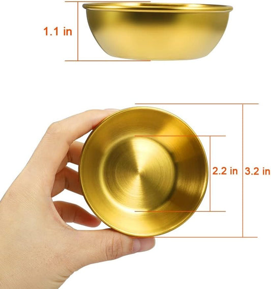12 Pack 3.2inch Stainless Steel Sauce Dishes Mini Individual Saucers Bowl Round Seasoning Dishes Sushi Dipping Bowl Appetizer Plates, Golden