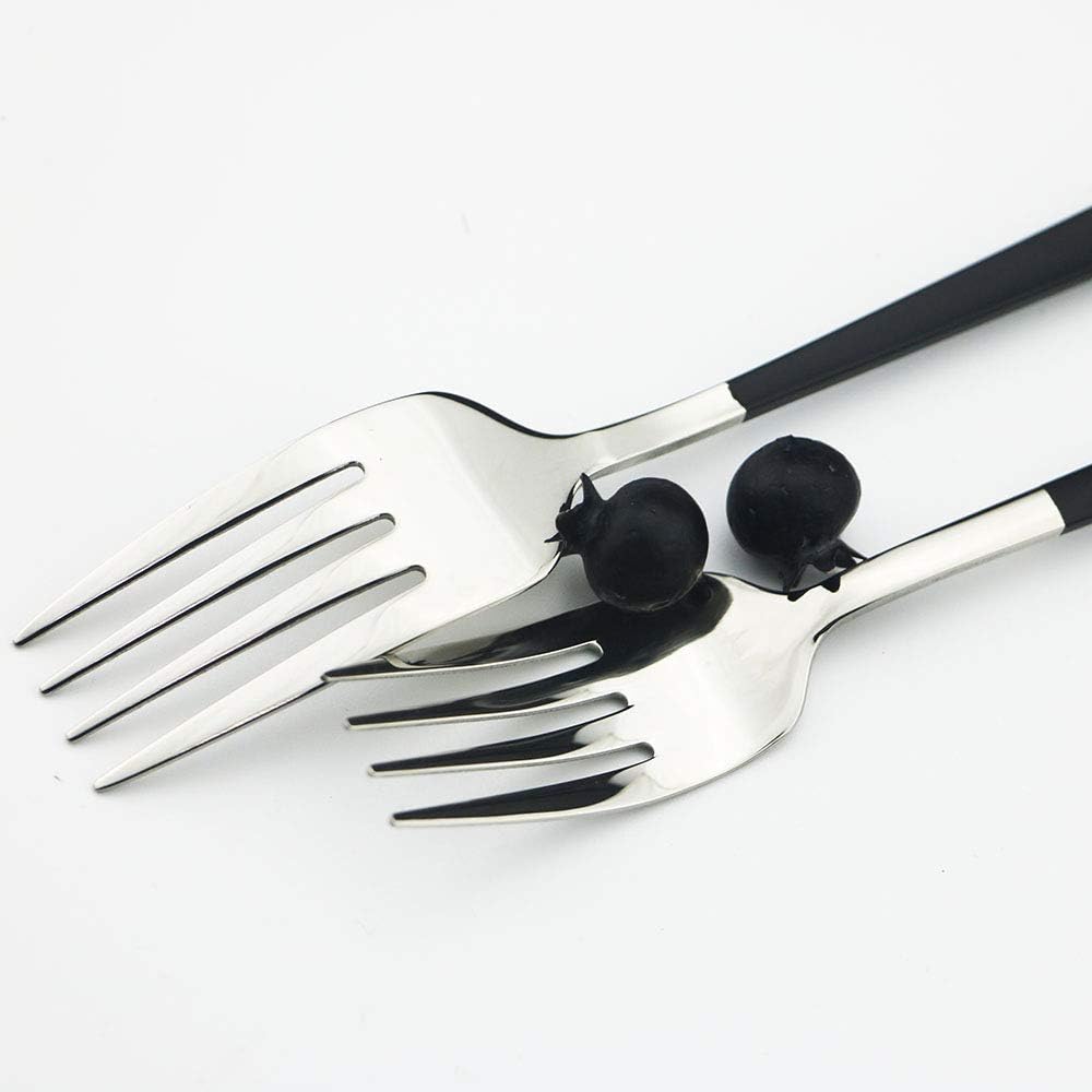 JASHII 20-Piece SUS304 Stainless Steel Flatware Set, Mirror Polished Black Silver Silverware Set Dinner Knife Fork Spoon Dessert Fork Salad Spoon Service for 4.(Black silver)