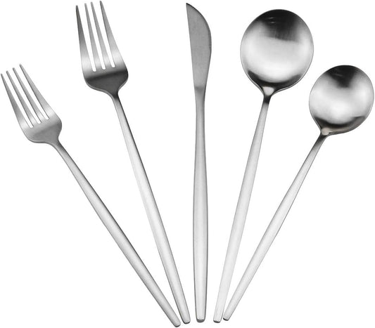 40-Pieces Silverware Set, Flatware Sets Satin Finish, 304 Stainless Steel Utensils Dishwasher Safe Service for 8, Include Dinner Knife/Fork/Spoon Dinnerware Sets (Matte Silver)