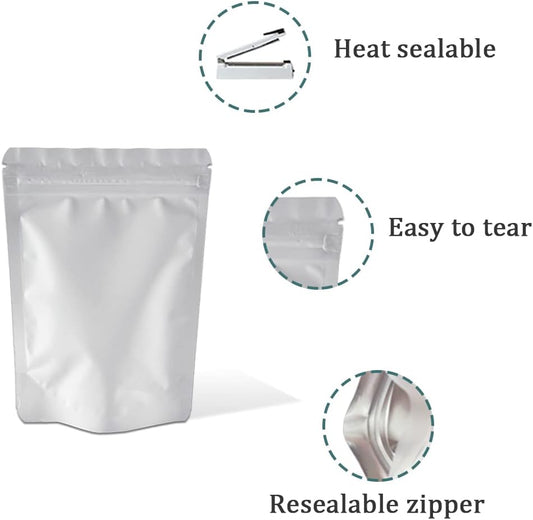PABCK 50 Pieces 5.5x7.87 inch(Inside Size 4.7x5.1 inch) Stand-Up Resealable Heat Seal Bags 3.55mil Thick Frosted White Foil Sealed Bags for Zip Packaging Lock Food Storage Pouch