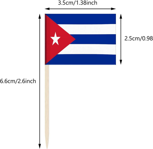 100 Pack Cuba Flag Cuban Toothpick Flags, Cocktail Picks Mini Stick Cupcake Toppers Country Picks Party Decoration Celebration Cocktail Food Bar Cake Flags (Cuba)