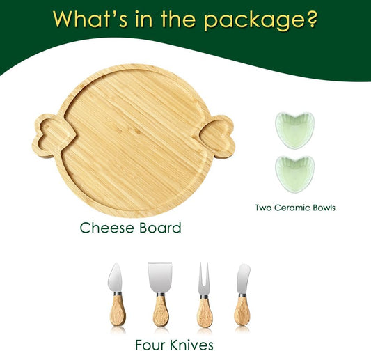 Charcuterie Boards,Cute Bamboo Cheese Board,House Warming Gifts New Home,Wedding Bridal Shower Gift,Birthday Mother's Day for Women Mom,Round Meat Fruit Serving Tray Platter