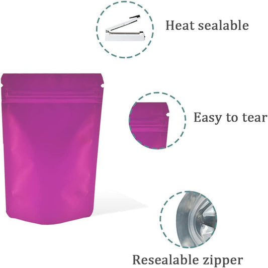 PABCK Stand-Up Resealable Heat Seal Bags 3.55mil Thick Pink Foil Sealed Bags 50 Pieces 3.35x5.1 inch for Zip Packaging Lock Food Storage Pouch