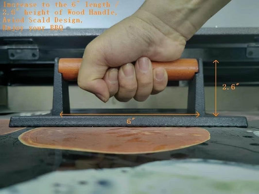 Firsgrill 8.3"×4.3" Heavy-Duty Cast Iron Grill Press and Steak Weight with Cool-Touch Comfort-Grip Wood Handle - BBQ Accessories for Griddle, Outdoor Grill, Panini, Tortilla (2 Rectangle)