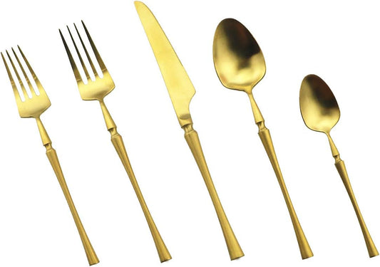Gugrida Unique & Beautiful Flatware Set - 5 Piece Iridescent Silverware Sets | 18/10 Stainless Steel Reusable Cutlery Set | Gold Utensils Service For 1 with Dessert Fork, Knife, Spoon, Dinner Fork