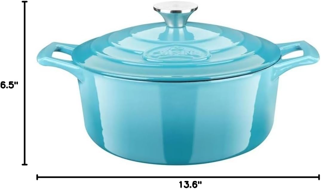 La Cuisine 2175MB Enameled Cast Iron Dutch Oven, Casserole, Pot, 5-Quart (QT) - Matte Black Enamel Interior, Teal Porcelain Enamel Coating Finish Exterior
