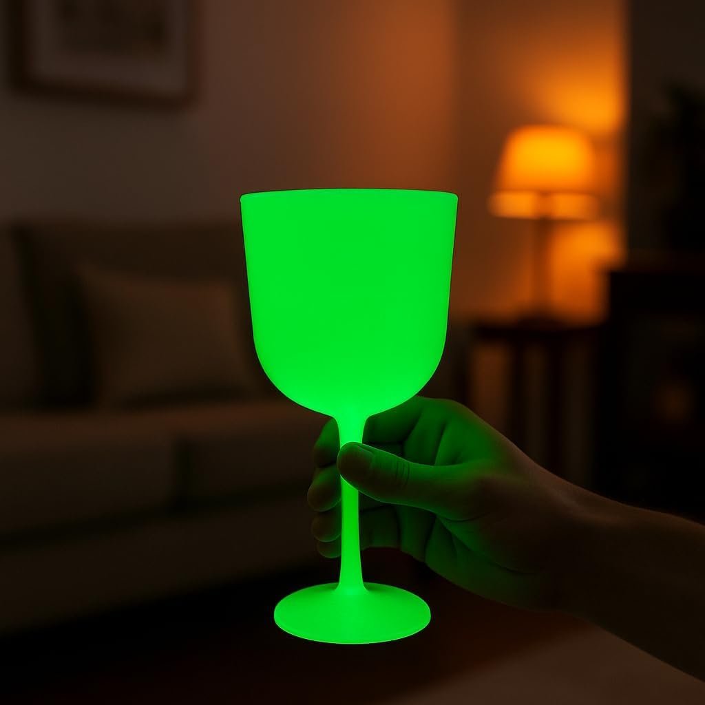 Party Outlaw Plastic Wine Glasses 4 Pc 10oz, Classic Wine Drinking Glasses, BPA-Free, Lightweight, Heavy Duty, Reusable, Shatter - Proof, Dishwasher Safe, Made in USA (Glow in the Dark)
